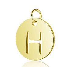 Honeyhandy 304 Stainless Steel Charms, Flat Round with Letter, Golden, Letter.H, 12x1mm, Hole: 2.5mm