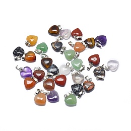 Honeyhandy Natural & Synthetic Mixed Gemstone Charms, with Platinum Tone Brass Findings, Heart, 12.5~13x10x3~5mm, Hole: 2.5x4.5mm