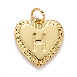 Honeyhandy Rack Plating Real 18K Gold Plated Brass Pendants, with Jump Rings, Long-Lasting Plated, Lead Free & Cadmium Free & Nickel Free, Heart with Letter A~Z, Letter.H, 16x15x2.5mm, Jump Ring: 5x0.5mm, 3mm Inner Diameter