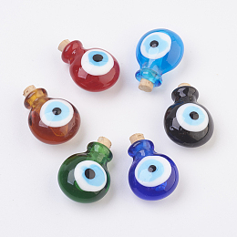 Honeyhandy Handmade Lampwork Perfume Bottle Pendants, Essential Oil Bottle, Evil Eye, Mixed Color, 29.5~30mm, Hole: 5~5.5mm, Bottle Capacity: 0.5~1ml(0.017~0.03 fl. oz)