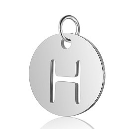 Honeyhandy 304 Stainless Steel Charms, Flat Round with Letter, Stainless Steel Color, Letter.H, 12x1mm, Hole: 2.5mm