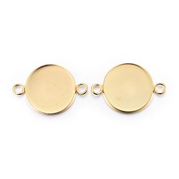 Honeyhandy 201 Stainless Steel Cabochon Connector Settings, Plain Edge Bezel Cups, Flat Round, Real 24K Gold Plated, Tray: 20mm, 31.5x22x2mm, Hole: 3mm