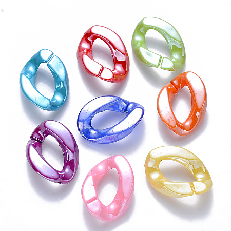 NBEADS Opaque Acrylic Linking Rings, Quick Link Connectors, for Curb Chains Makings, Pearlized, Twist, Mixed Color, 23x17x4.5mm, Inner Diameter: 13.5x7mm