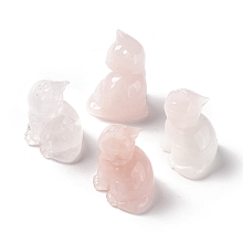 Honeyhandy Natural Rose Quartz Sculpture Display Decorations, for Home Office Desk, Cat, 19~21x21~24x31~32mm