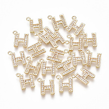 Honeyhandy Brass Cubic Zirconia Charms, Letter, Clear, Real 18K Gold Plated, Letter.H, 10x9x1.5mm, Hole: 1mm