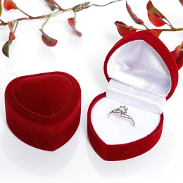 Honeyhandy Velvet Ring Boxes, for Wedding, Jewelry Storage Case, Heart, Dark Red, 4.8x4.8x3.5cm