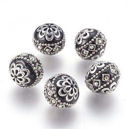 Honeyhandy Handmade Indonesia Beads, with Metal Findings, Round, Antique Silver, Black, 19.5x19mm, Hole: 1mm