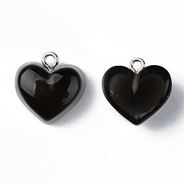 Honeyhandy Transparent Resin Pendants, with Platinum Tone Iron Loop, Heart, Black, 16.5x17x9.5mm, Hole: 1.8mm