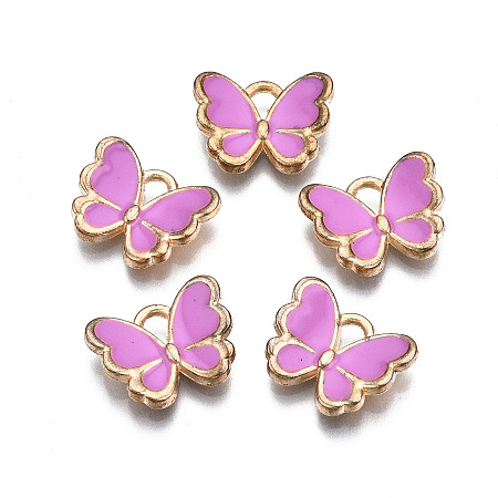 Honeyhandy Alloy Enamel Charms, Butterfly, Light Gold, Violet, 10.5x13x3mm, Hole: 2mm