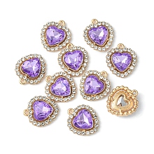 Honeyhandy Alloy Rhinestone Charms, Heart, Light Gold, Light Amethyst, 18x16x5mm, Hole: 1.4mm