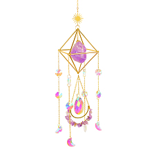 Honeyhandy Geometric Natural Raw Amethyst Suncatchers, AB Color Plated Glass Rainbow Maker, Wall Pendant Hanging Ornament for Home Garden Decoration, 450mm