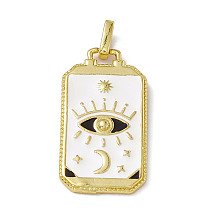 Honeyhandy Alloy Enamel Pendants, Rectangle, Tarot Pattern Charm, Golden, White, Eye Pattern, 26x14x2mm, Hole: 2x3mm