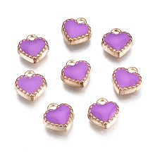 Honeyhandy Alloy Enamel Charms, Heart, Light Gold, Medium Orchid, 8x7.50x2.50mm, Hole: 1.5mm