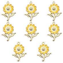 Honeyhandy 8Pcs Alloy Enamel Pendants, Golden, Sunflower, Yellow, 27x19x3.5mm, Hole: 1.8mm