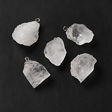 Honeyhandy Raw Rough Natural Quartz Crystal Pendants, Nuggets Charms, with Platinum Plated Iron Loops, 21~34.5x15~25.5x10~17mm, Hole: 2mm