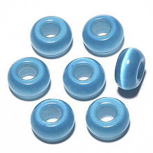 Honeyhandy Cat Eye European Beads, Large Hole Beads, Rondelle, Steel Blue, 14x7mm, Hole: 5~6mm