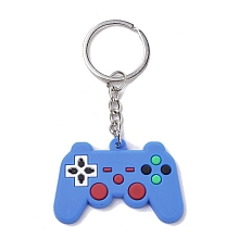 Honeyhandy PVC Game Controller Keychain, with Platinum Iron Ring Findings, Cornflower Blue, 8.05cm