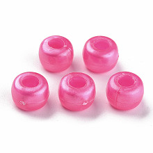 Honeyhandy Plastic Pearlized Beads, Barrel, Camellia, 9x6mm, Hole: 3.5mm, about 1900pcs/500g.