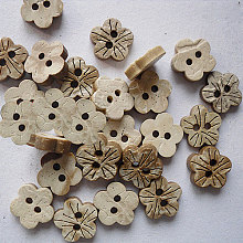 Honeyhandy Blossom Buttons for Kids, Coconut Button, Tan, about 10mm in diameter