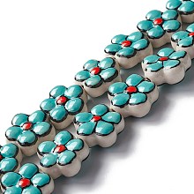 Honeyhandy Handmade Porcelain Flower Beads Strands, Turquoise, 16.5~17x17~17.5x7.5~7.8mm, Hole: 1.6~1.8mm, about 20pcs/strand, 12.56~12.68 inch(31.9~32.2cm)