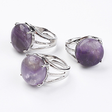 Honeyhandy Adjustable Natural Amethyst Finger Rings, with Brass Findings, US Size 7 1/4(17.5mm)