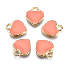 Honeyhandy Alloy Enamel Charms, Heart, Light Gold, Salmon, 12x10x2mm, Hole: 2mm