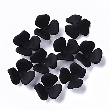 Honeyhandy 3-Petal Spray Painted Acrylic Bead Caps, Rubberized Style, Flower, Black, 23x20~22x7mm, Hole: 1.6mm