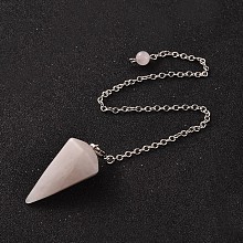 Honeyhandy Platinum Tone Brass Rose Quartz Cone Hexagonal Pointed Dowsing Pendulums, with Lobster Claw Clasps, 230x3mm