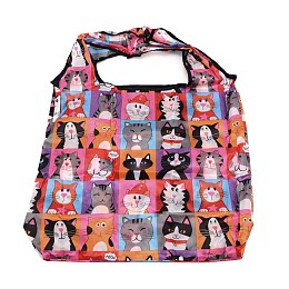 Honeyhandy Eco-Friendly Polyester Portable Shopping Bag, Collapsible Shopping Bag, Cat Pattern, 63~64x43~44x0.05cm