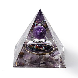 Honeyhandy Orgonite Pyramid Resin Energy Generators, Reiki Natural Amethyst Chips Inside for Home Office Desk Decoration, 60x60x59mm