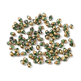 Honeyhandy Electroplate Glass Beads, Half Golden Plated, Faceted, Teardrop, Sea Green, 6x4x4mm, Hole: 1mm, about 500pcs/bag