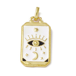 Honeyhandy Alloy Enamel Pendants, Rectangle, Tarot Pattern Charm, Golden, White, Eye Pattern, 26x14x2mm, Hole: 2x3mm