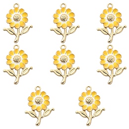 Honeyhandy 8Pcs Alloy Enamel Pendants, Golden, Sunflower, Yellow, 27x19x3.5mm, Hole: 1.8mm