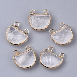 Honeyhandy Natural Quartz Crystal Semi Circle Pendants, with Golden Tone Brass Open Back Bezel, Faceted, Half Round, 18x17.5x6.5mm, Hole: 2mm