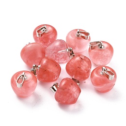 Honeyhandy Cherry Quartz Glass Pendants, with Platinum Brass Loops, Apple, 14~15x14x14mm, Hole: 6x3mm