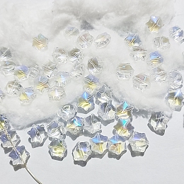 Honeyhandy Transparent Glass Beads, Christmas Snowflake, Clear AB, 11.5x10.5x7.5mm, Hole: 1mm