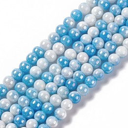 Electroplated Glass Beads Strands, AB Color Plated, Round, Deep Sky Blue, 8.5mm, Hole: 1.2mm, about 100pcs/strand, 30.63 inch(77.8cm)