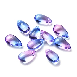 Honeyhandy Transparent Glass Charms, Dyed & Heated, Teardrop, Dodger Blue, 13.5x8x6.5mm, Hole: 1.2mm