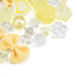 Honeyhandy Opaque & Transparent Acrylic Beads, Mixed Shapes, Yellow, 7.5~33x7.5~43.5x4.5~16mm, Hole: 1.2~4mm, about 470pcs/500g