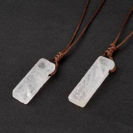 Honeyhandy Natural Quartz Crystal Nugget Pendant Necklace with Waxed Cord for Women, 33.86~38.98 inch(86~99cm)