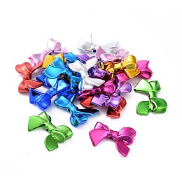 Honeyhandy UV Plated Opaque Acrylic Beads, Bowknot, Mixed Color, 22.5~25x31.5~33.5x5~7mm, Hole: 2.5mm