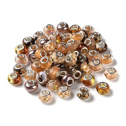 Honeyhandy Resin European Beads, with Platinum Plated Brass Core, Rondelle, Coconut Brown, 13.5x9mm, Hole: 5mm