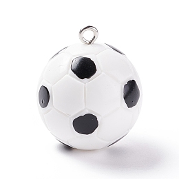 Honeyhandy Opaque Resin Pendants, with Platinum Plated Iron Loops, Football, White, 24.5x21.5mm