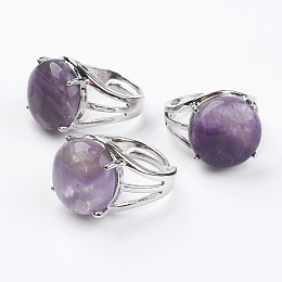 Honeyhandy Adjustable Natural Amethyst Finger Rings, with Brass Findings, US Size 7 1/4(17.5mm)