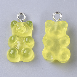 Honeyhandy Resin Pendants, with Platinum Tone Iron Loop, Imitation Food, Bear, Champagne Yellow, 20.5~22.5x11.5x7mm, Hole: 2mm