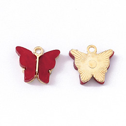 Honeyhandy Alloy Enamel Pendants, Butterfly, Light Gold, FireBrick, 14x16.5x3mm, Hole: 1.6mm