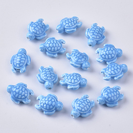 Honeyhandy Handmade Porcelain Beads, Bright Glazed Porcelain Style, Tortoise, Dodger Blue, 19x15x8.5mm, Hole: 2mm