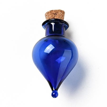 Honeyhandy Teardrop Glass Cork Bottles Ornament, Glass Empty Wishing Bottles, DIY Vials for Pendant Decorations, Blue, 3.6cm