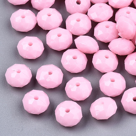 Arricraft Opaque Acrylic Beads, Faceted, Rondelle, Pink, 8x5mm, Hole: 1.2mm; about 2900pcs/500g