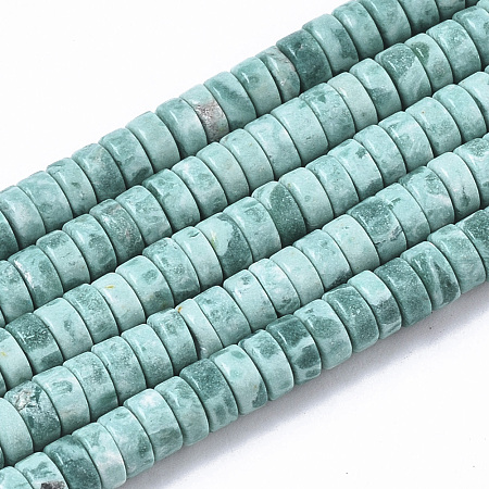 Arricraft Synthetic Turquoise Beads Strands, Dyed, Heishi Beads, Disc, Light Sea Green, 4x1~2mm, Hole: 0.7mm, about 195~213pcs/strand, 14.96 inch~15.31 inch(38~38.9cm)